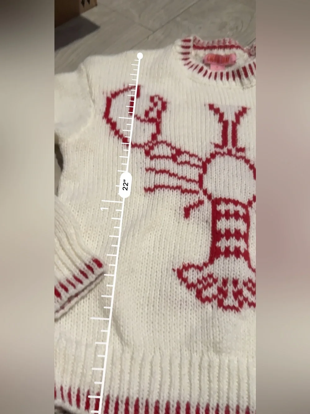 Coco & Shay Cream Sweater with Pink Red Lobster Motif